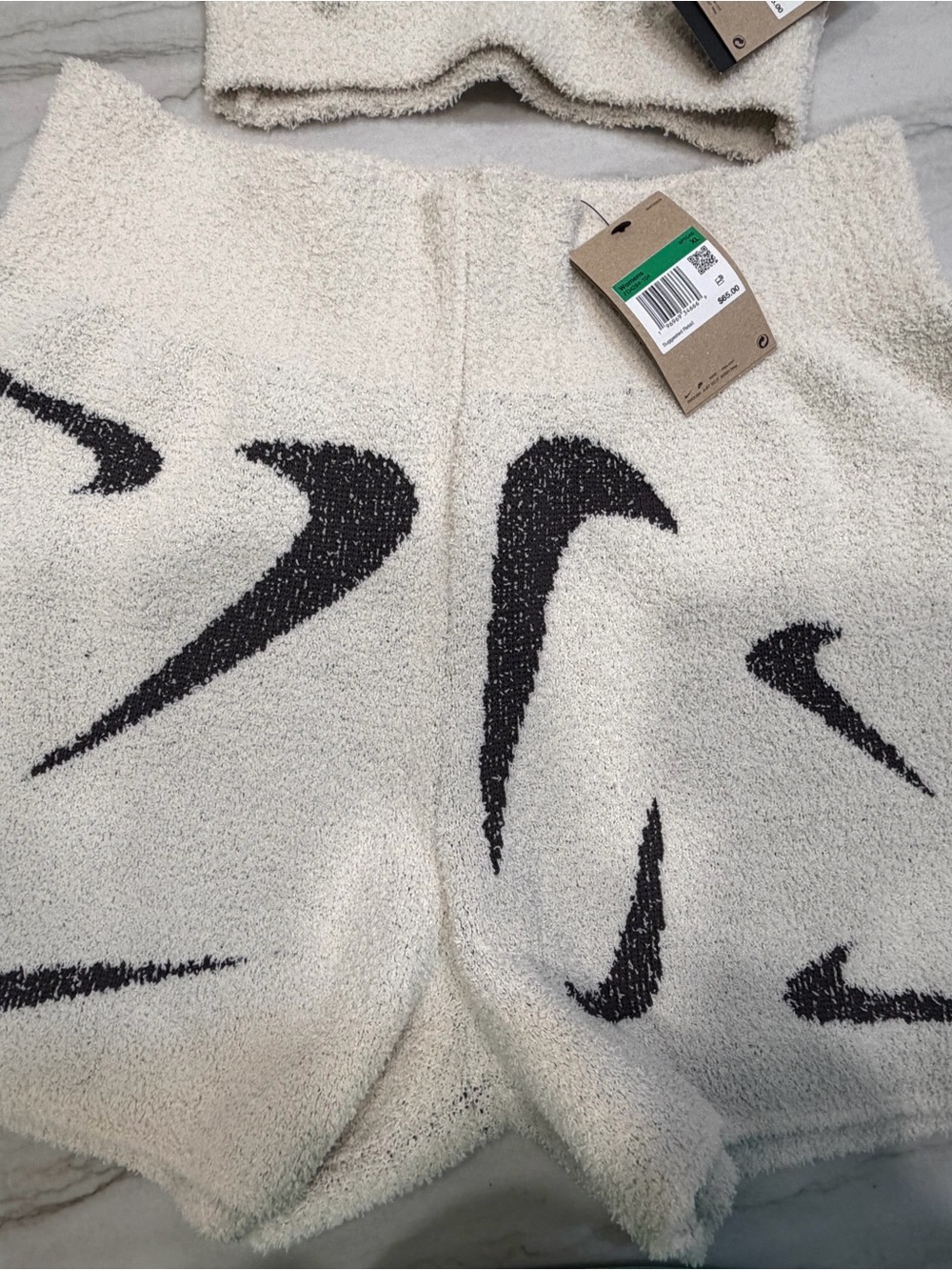 Nike Cream Terry SET Knit High-Waist Lounge Shorts and bra - Picture 2 of 5